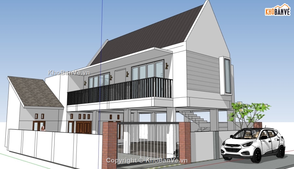 nhà phố sketchup,Model sketchup nhà phố,sketchup nhà phố 2 tầng