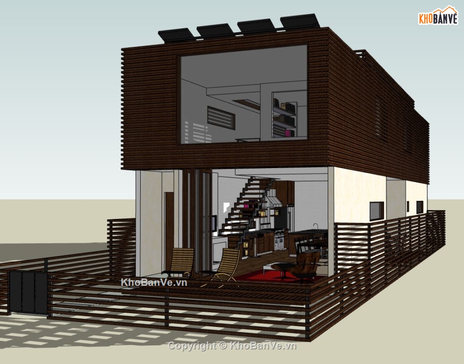 nhà 2 tầng hiện đại file su,Model sketchup nhà hiện đại,sketchup nhà phố 2 tầng,Model sketchup nhà phố