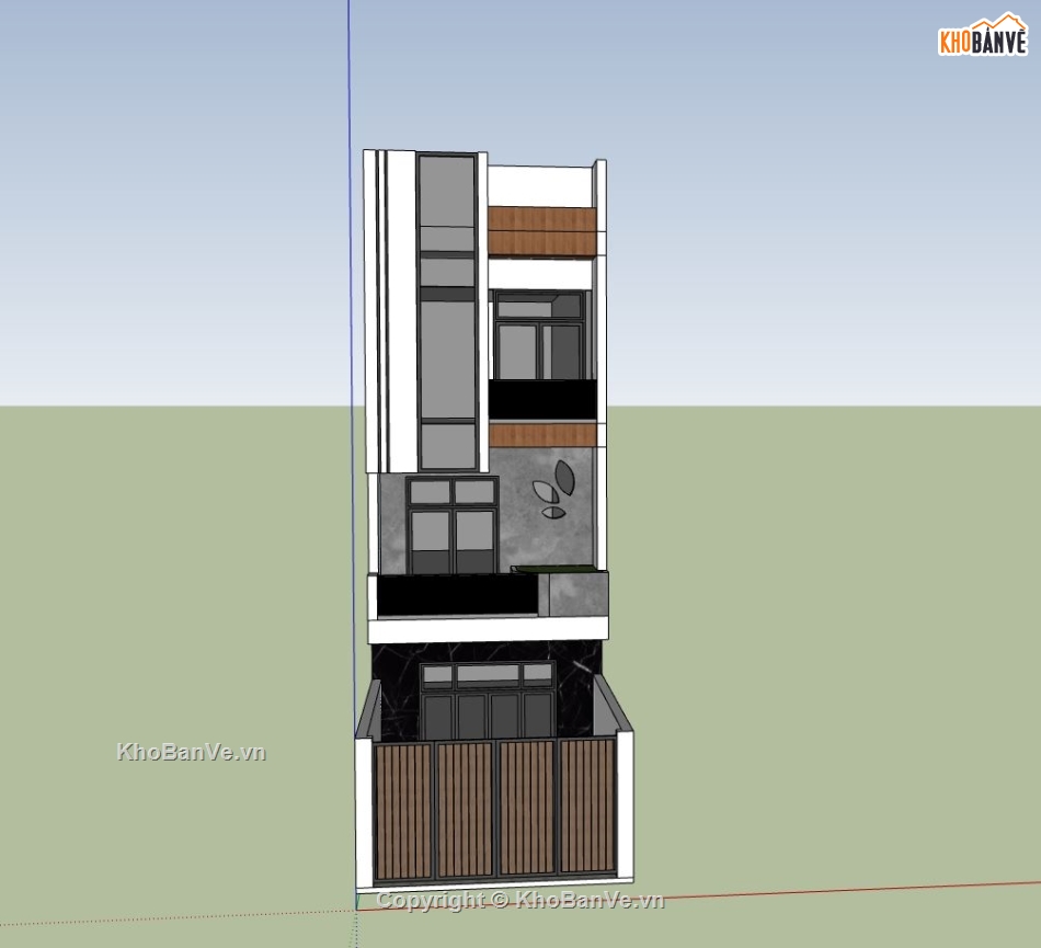 nhà phố 3 tầng,sketchup nhà phố,ngoại cảnh nhà phố,nhà phố hiện đại