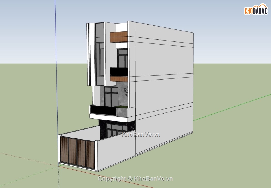 nhà phố 3 tầng,sketchup nhà phố,ngoại cảnh nhà phố,nhà phố hiện đại