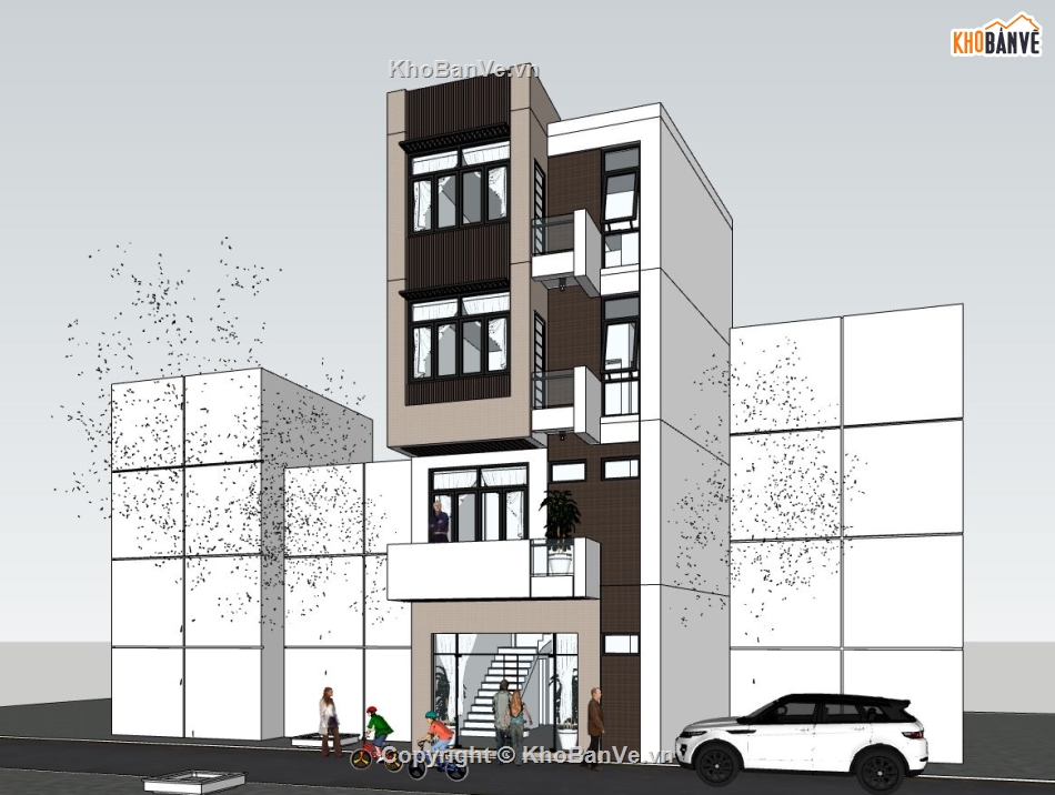 nhà phố 4 tầng dựng sketchup,model su nhà phố 4 tầng,phối cảnh su nhà phố 4 tầng