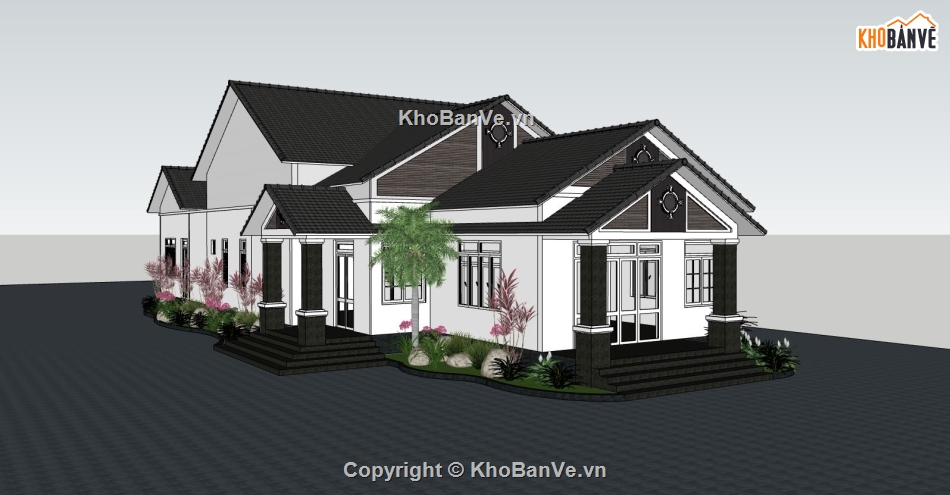 sketchup biệt thự 1 tầng,biệt thự sketchup,phối cảnh biệt thự 1 tầng,mẫu sketchup biệt thự 1 tầng