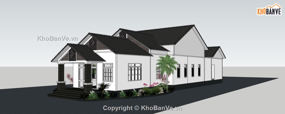 sketchup biệt thự 1 tầng,biệt thự sketchup,phối cảnh biệt thự 1 tầng,mẫu sketchup biệt thự 1 tầng