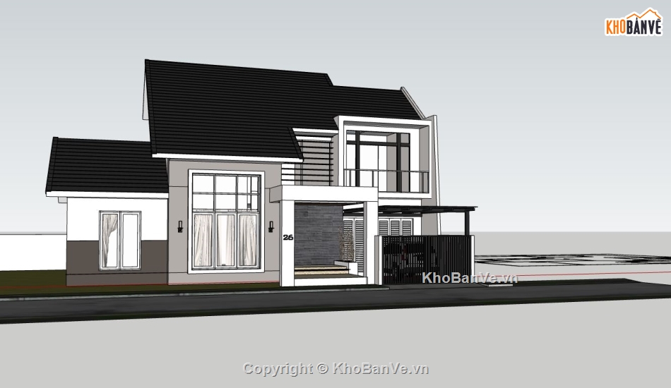 biệt thự 2 tầng,sketchup biệt thự 2 tầng,phối cảnh biệt thự