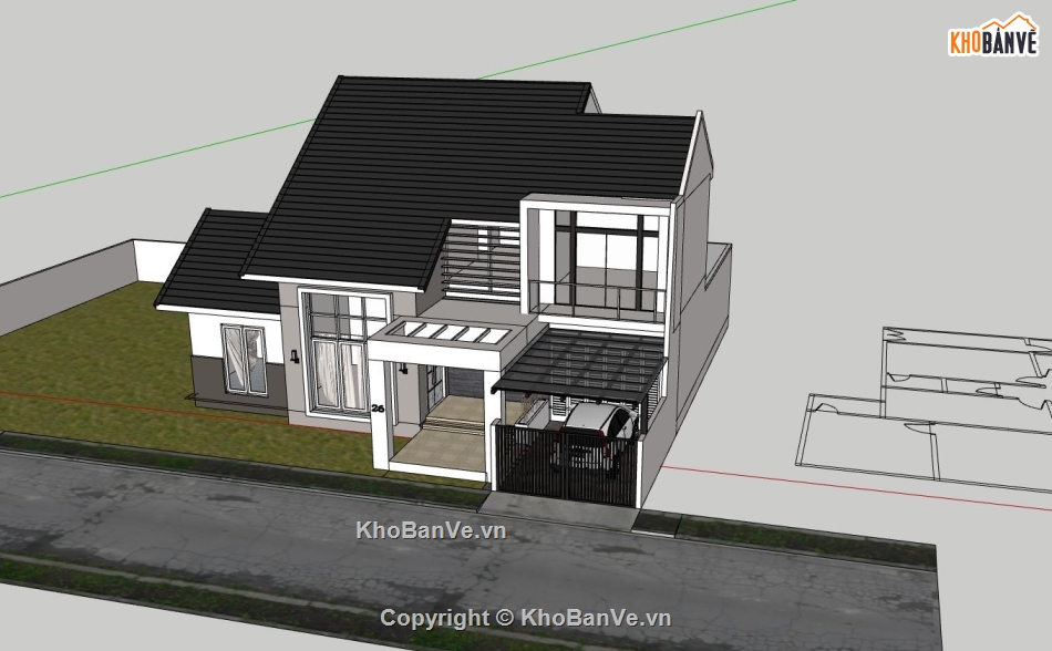 biệt thự 2 tầng,sketchup biệt thự 2 tầng,phối cảnh biệt thự