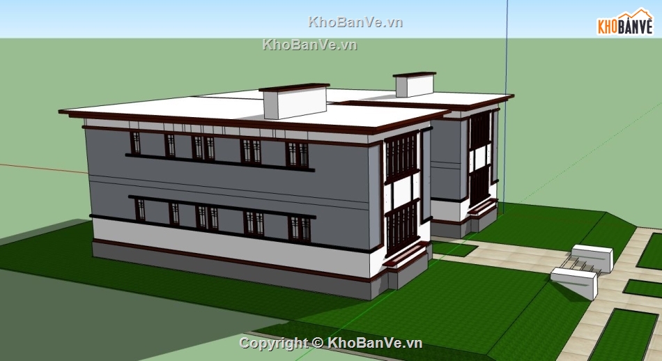 sketchup biệt thự 2 tầng,biệt thự 2 tầng đẹp,mẫu biệt thự 2 tầng sketchup,phối cảnh biệt thự 2 tầng