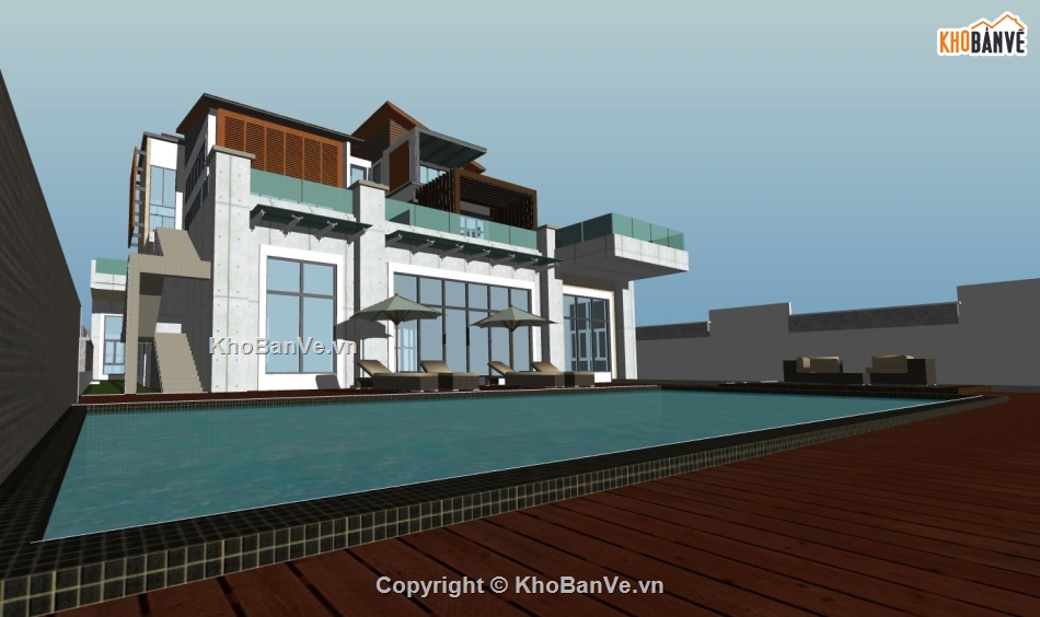 biệt thự đẹp 2 tầng,Model sketchup biệt thự,biệt thự 2 tầng sketchup,biệt thự 2 tầng su