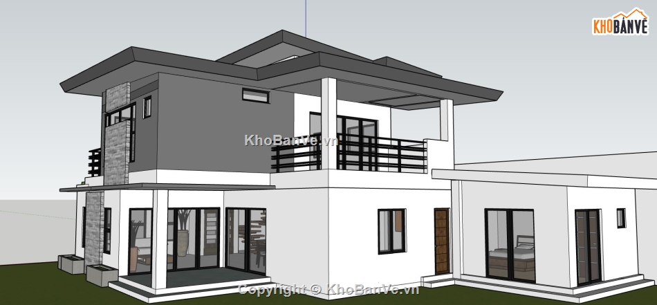 biệt thự 2 tầng,phối cảnh biệt thự 2 tầng,mẫu su biệt thự 2 tầng,sketchup biệt thự 2 tầng