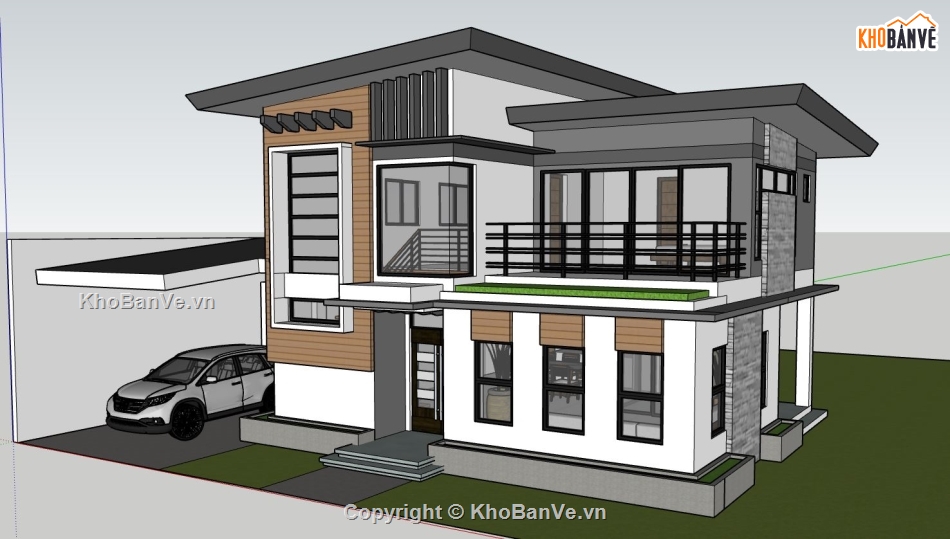 biệt thự 2 tầng,phối cảnh biệt thự 2 tầng,mẫu su biệt thự 2 tầng,sketchup biệt thự 2 tầng