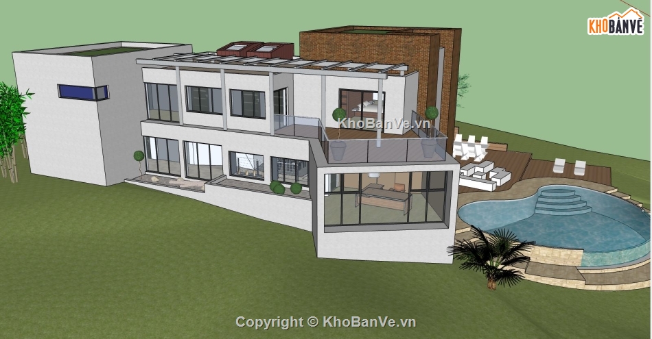 biệt thự 2 tầng,biệt thự sketchup,sketchup biệt thự 2 tầng,model su biệt thự 2 tầng