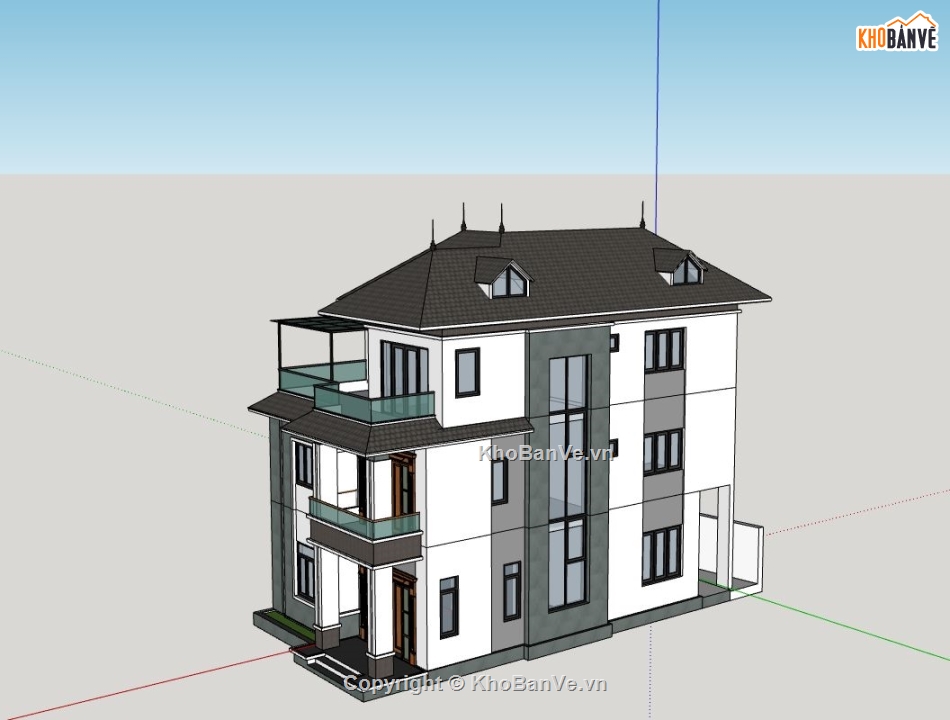 sketchup dựng biệt thự 2 tầng,model su dựng biệt thự 2 tầng,phối cảnh 3d su biệt thự 3 tầng