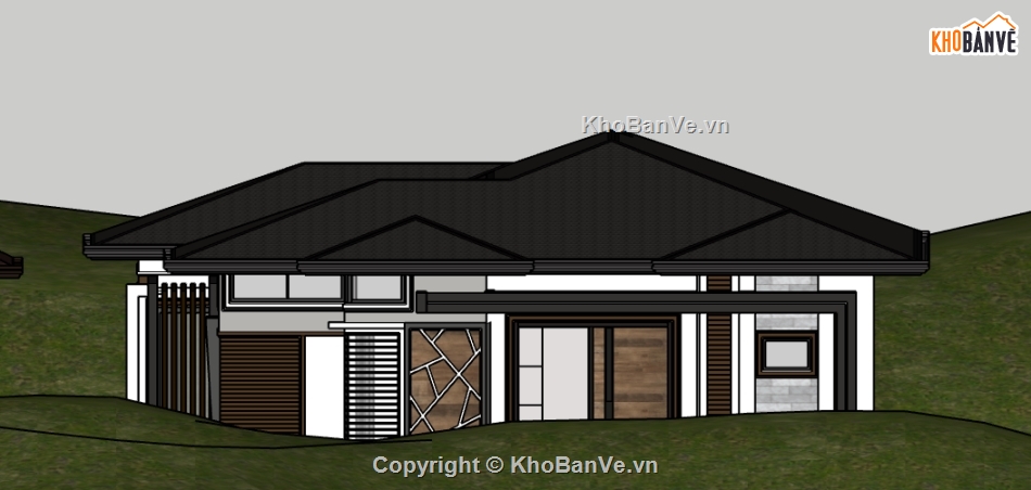 sketchup biệt thự 1 tầng,Model sketchup biệt thự 1 tầng,biệt thự 1 tầng sketchup