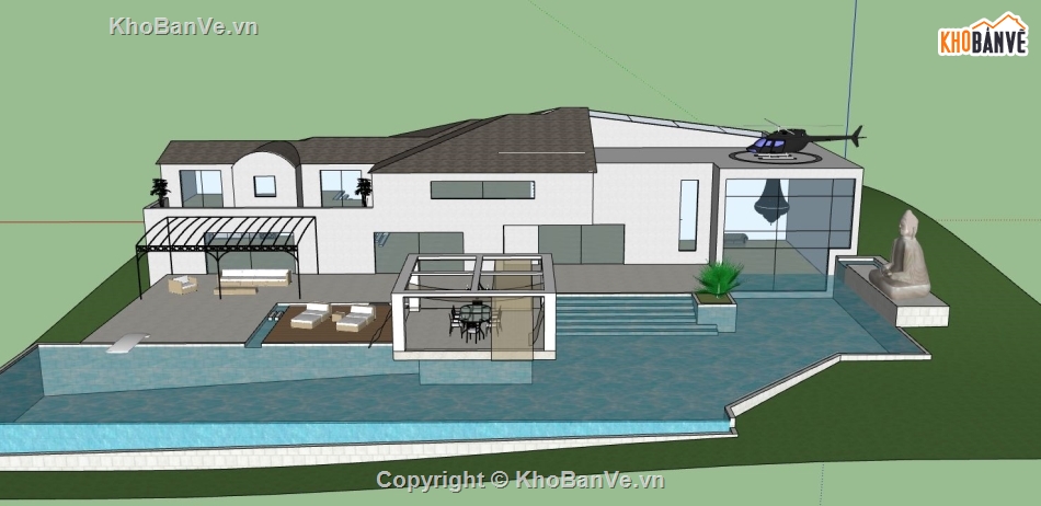 biệt thự 1 tầng,biệt thự sketchup,Model sketchup biệt thự,sketchup biệt thự 1 tầng