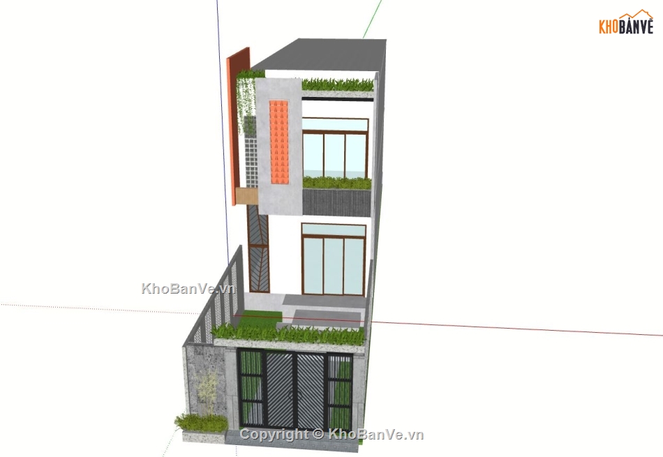 nhà phố 3 tầng,sketchup nhà phố,phối cảnh nhà phố,nhà phố hiện đại