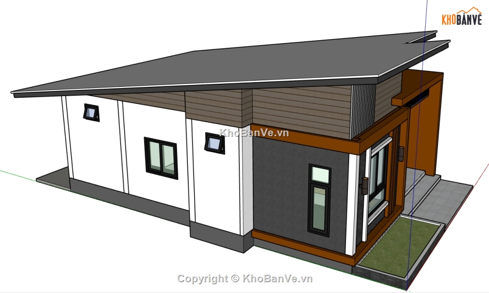 nhà cấp 4 sketchup,model sketchup nhà mái dốc,Model su nhà 1 tầng,sketchup nhà cấp 4