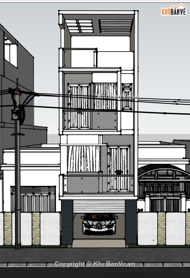 nhà phố 4 tầng,model su nhà phố 4 tầng,mẫu nhà phố 4 tầng,kiến trúc nhà phố 4 tầng