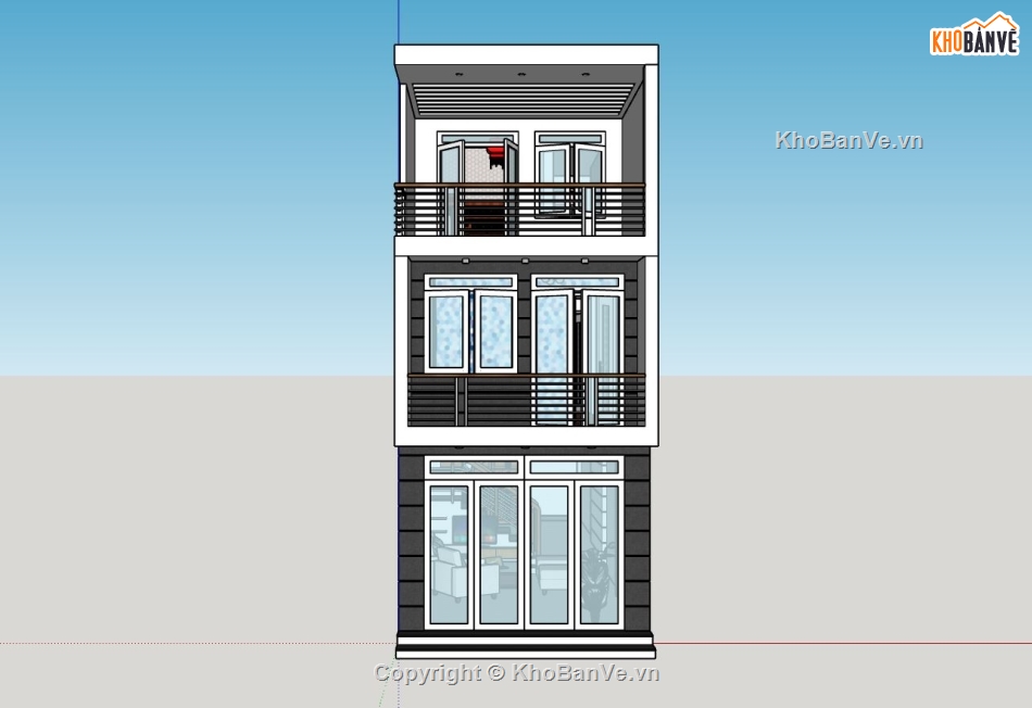nhà phố 3 tầng,model su nhà phố 3 tầng,nhà phố 3 tầng sketchup,nhà phố hiện đại