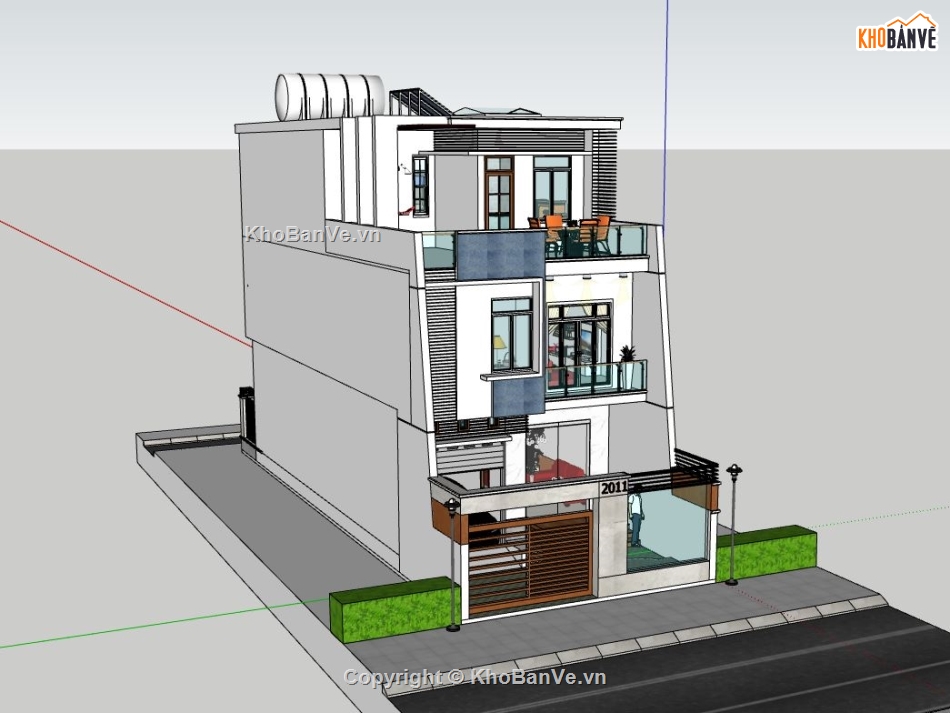 nhà phố 3 tầng,Model sketchup nhà phố 3 tầng,nhà 3 tầng hiện đại,file su nhà phố 3 tầng