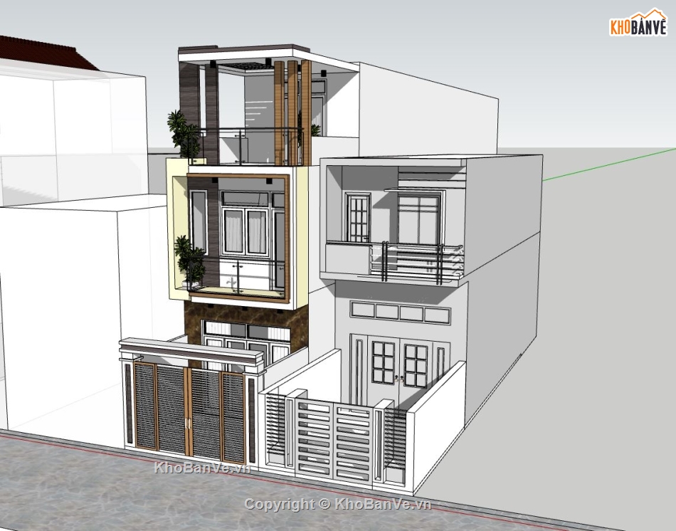 nhà phố 3 tầng,nhà 3 tầng hiện đại,file su nhà phố 3 tầng,nhà phố 3 tầng sketchup