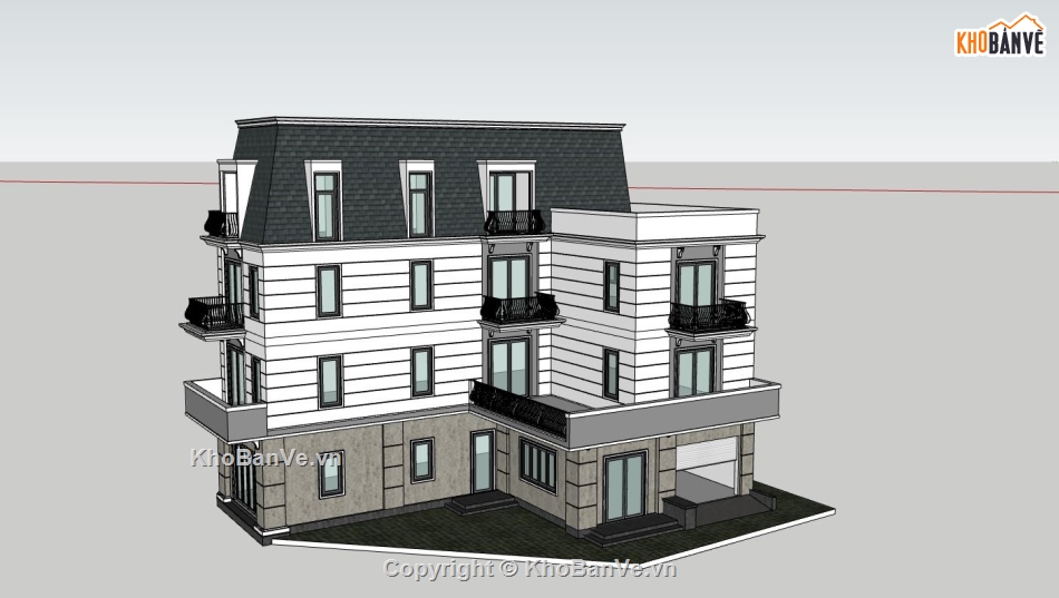 nhà phố 4 tầng,model su nhà phố 4 tầng,file sketchup nhà phố 4 tầng,phối cảnh nhà phố 4 tầng