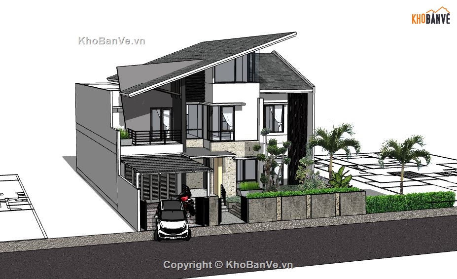 nhà phố 2 tầng,mẫu nhà phố 2 tầng,sketchup nhà phố 2 tầng