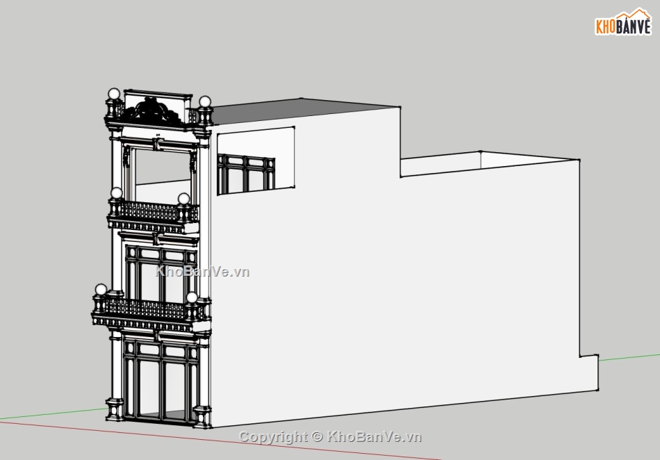 nhà phố 3 tầng,mẫu sketchup nhà phố 3 tầng,thiết kế nhà phố 3 tầng,phối cảnh nhà phố 3 tầng