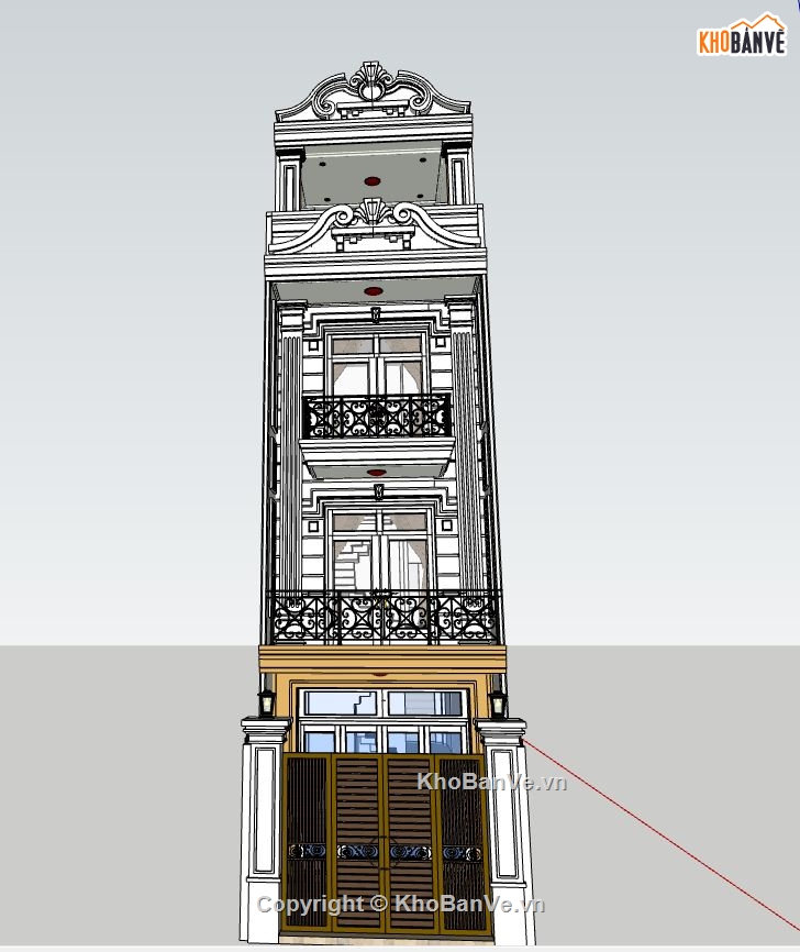 nhà 4 tầng,nhà phố tân cổ điển,full kiến trúc nhà phố,phối cảnh nhà phố 4 tầng