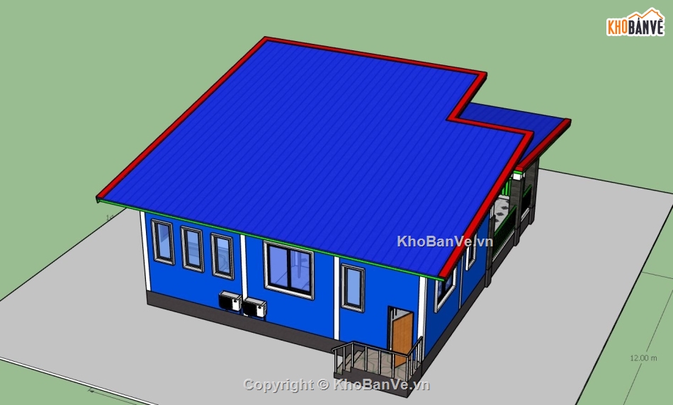 nhà cấp 4,nhà cấp 4 sketchup,phối cảnh nhà cấp 4,mẫu nhà cấp 4 đẹp