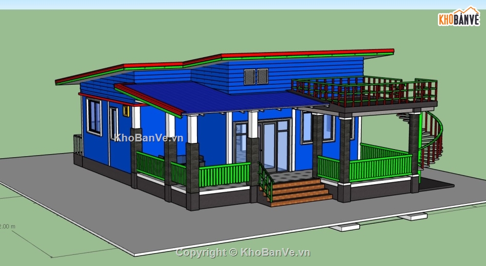 nhà cấp 4,nhà cấp 4 sketchup,phối cảnh nhà cấp 4,mẫu nhà cấp 4 đẹp