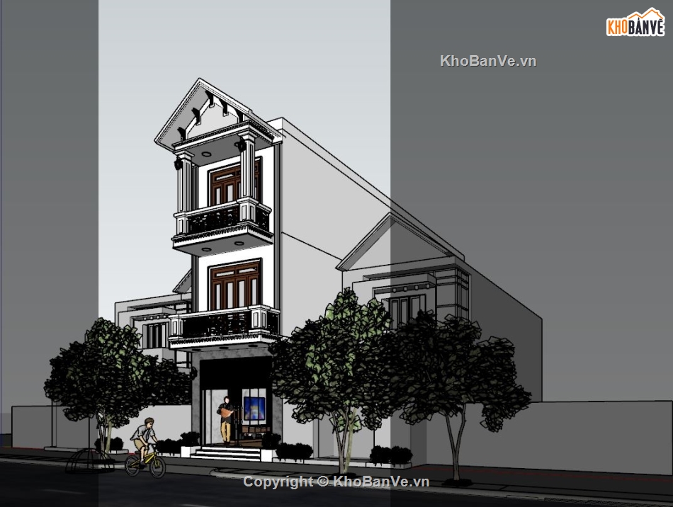 nhà phố 3 tầng,sketchup Nhà phố 3 tầng,model 3d su nhà phố 3 tầng,bao cảnh nhà phố 3 tầng