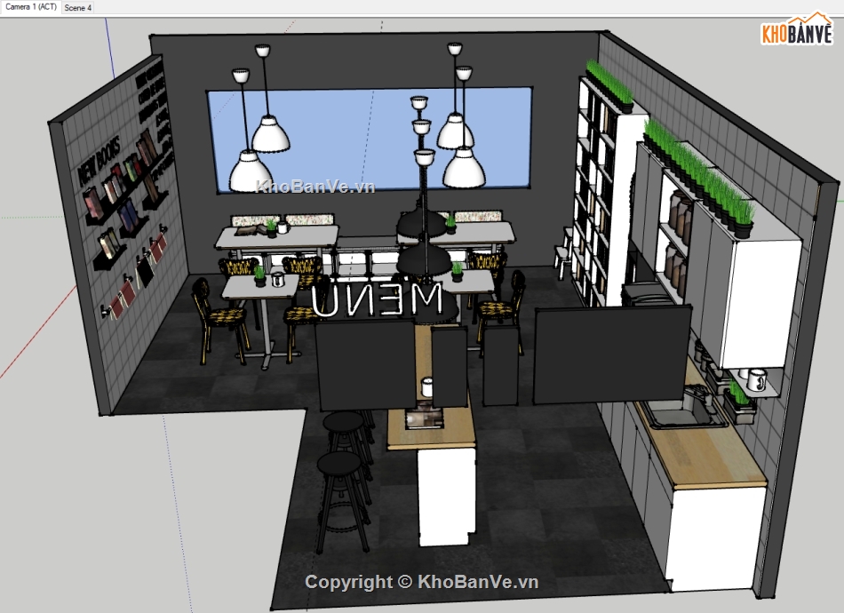 sketchup nội thất quán cafe,File sketchup nội thất quán cafe,quán cafe sketchup,sketchup nội thất Quán cafe,3d quán cafe