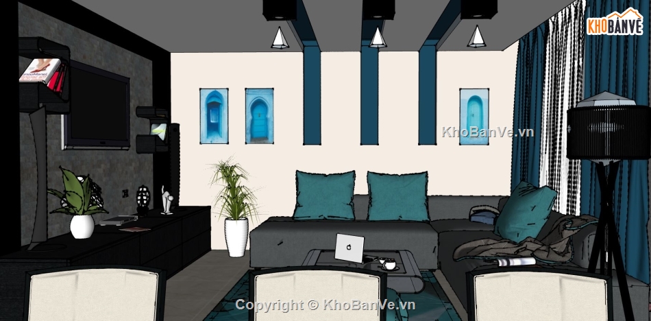 phòng khách hiện đại,sketchup phòng khách hiện đại,Model sketchup phòng khách,phòng khách 3d