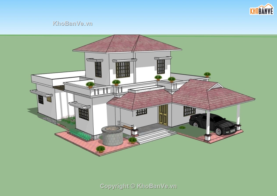 biệt thự 2 tầng,biệt thự sketchup,biệt thự hiện đại