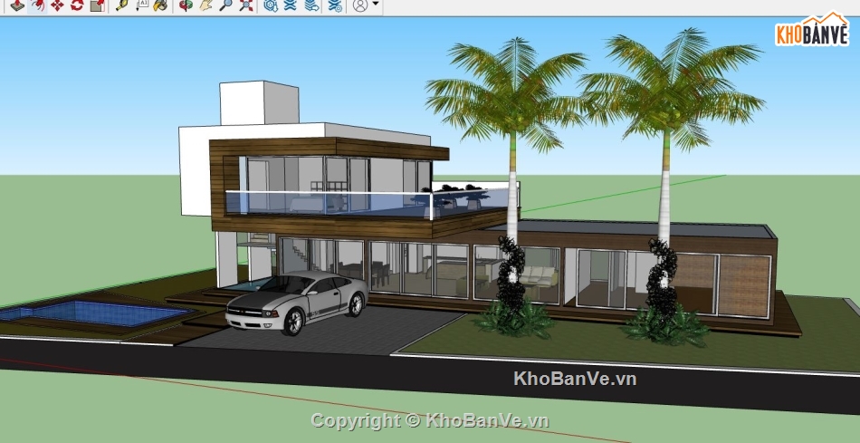 Biệt thự  2 tầng,su biệt thự 2 tầng,file sketchup biệt thự 2 tầng