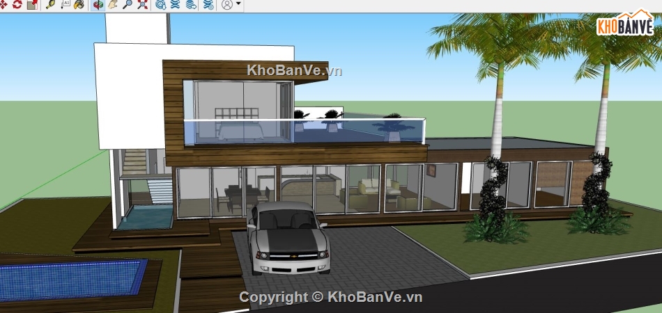 Biệt thự  2 tầng,su biệt thự 2 tầng,file sketchup biệt thự 2 tầng