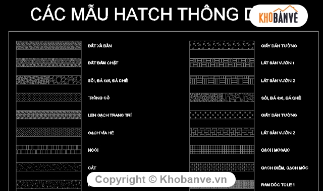 File cad,Kiến trúc,Kiến trúc tiêu chuẩn,quy định về nét vẽ,mẫu hatch