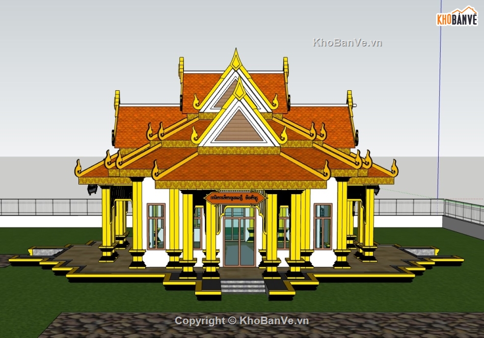 thiết kế chùa,sketchup thiết kế chùa,Model sketchup chùa