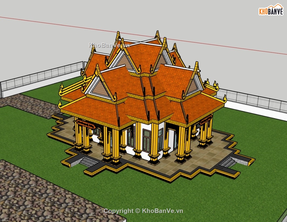 thiết kế chùa,sketchup thiết kế chùa,Model sketchup chùa