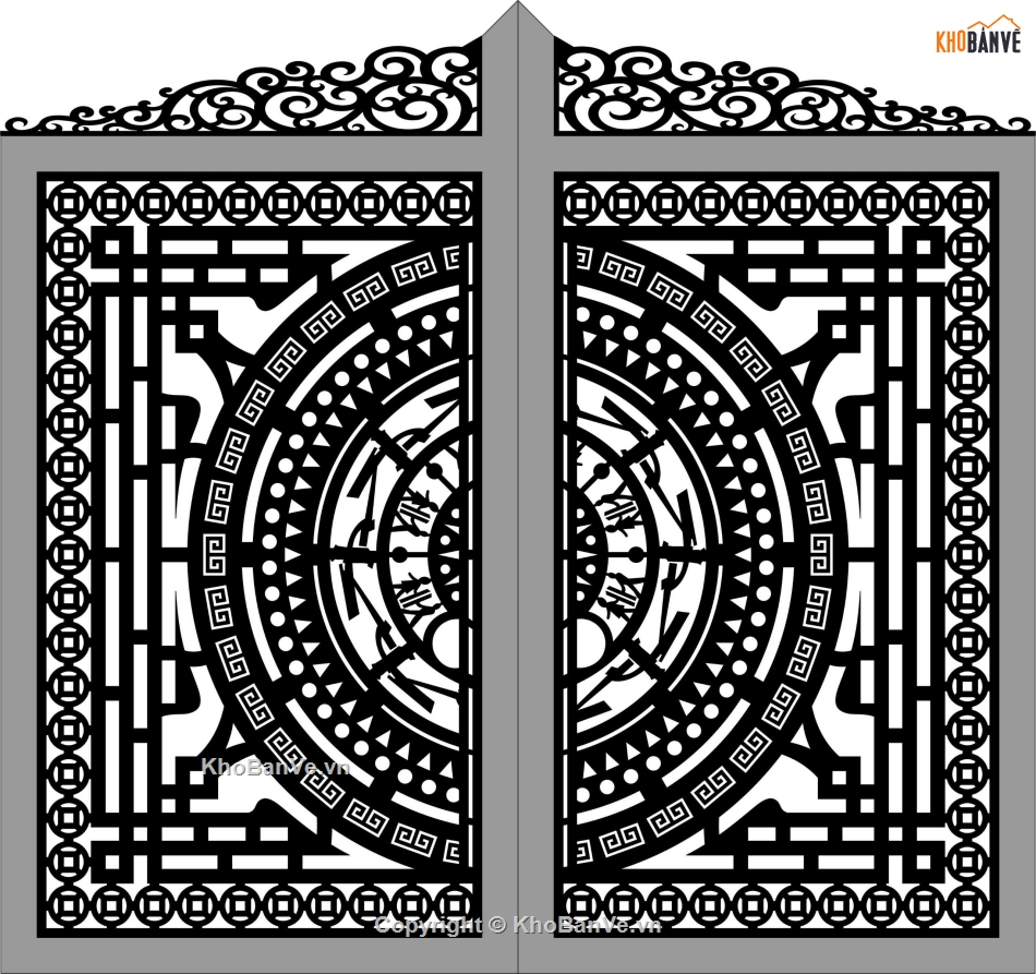 cad cổng trống đồng 2 cánh,file cnc cổng 2 cánh,mẫu cnc cổng 2 cánh