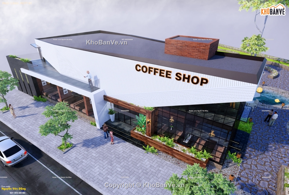 Sketchup coffee,Model quán coffee,Sketchup quán coffee,Model 3d shop