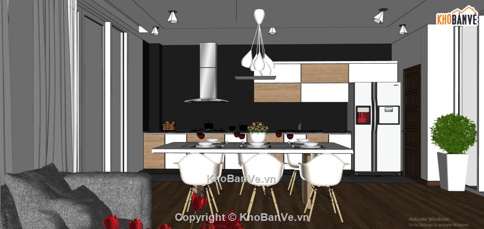 nội thất phòng bếp su,sketchup nội thất phòng ăn,model su phòng bếp,phòng bếp hiện đại