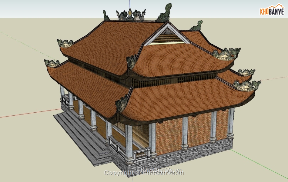 phối cảnh chùa,model chùa sketchup,mẫu 3d sketchup chùa