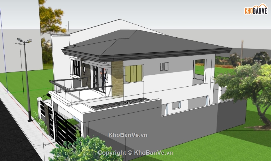 biệt thự 2 tầng,biệt thự sketchup,file sketchup biệt thự 2 tầng,phối cảnh biệt thự