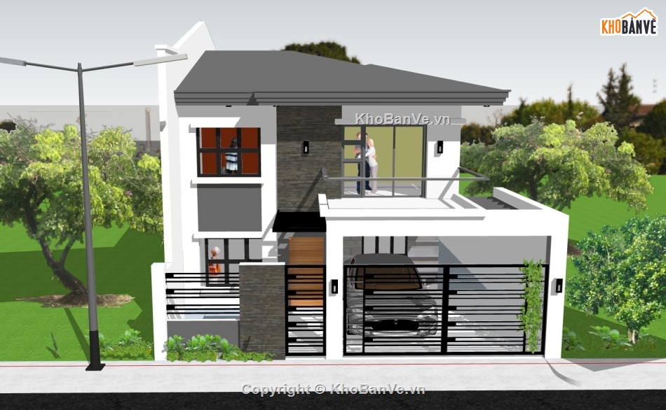 biệt thự 2 tầng,biệt thự sketchup,file sketchup biệt thự 2 tầng,phối cảnh biệt thự