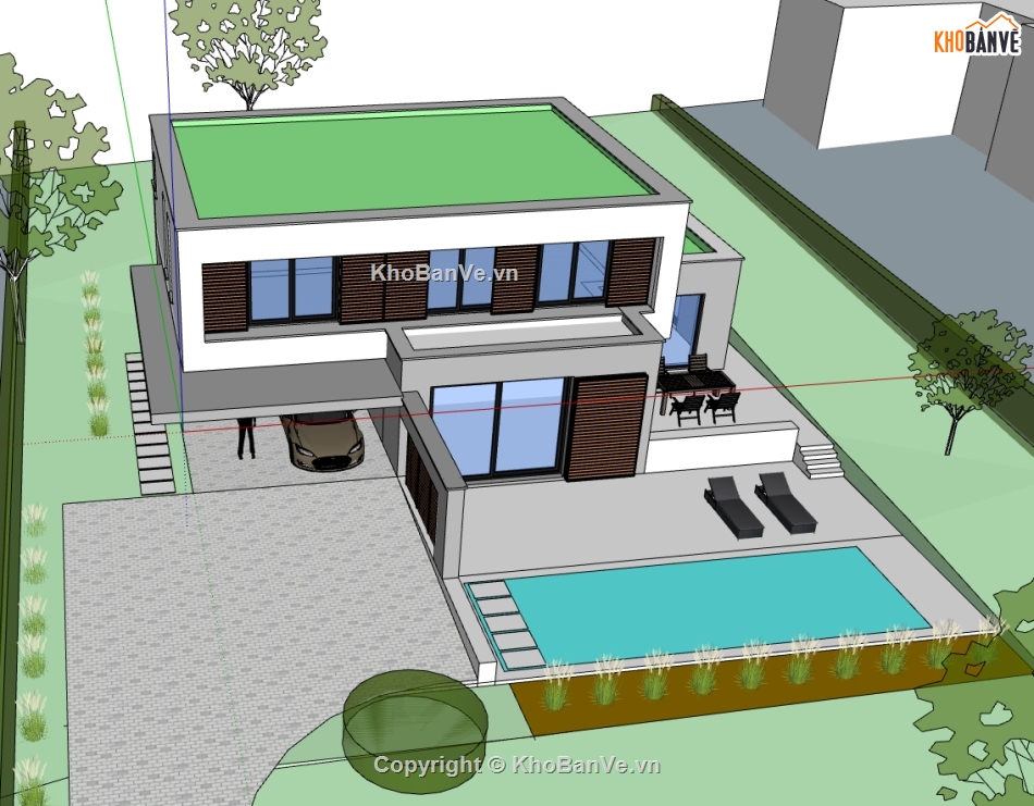 biệt thự 2 tầng,model 3d biệt thự 2 tầng,file su biệt thự 2 tầng