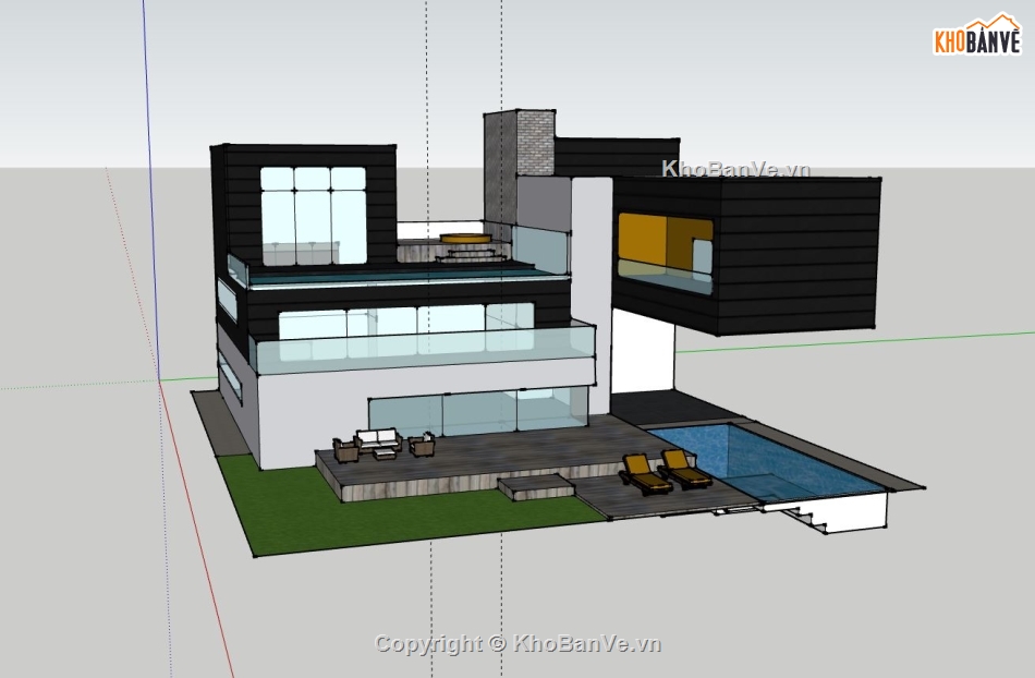 biệt thự 2 tầng,file sketchup biệt thự 2 tầng,phối cảnh biệt thự 2 tầng,model su biệt thự 2 tầng