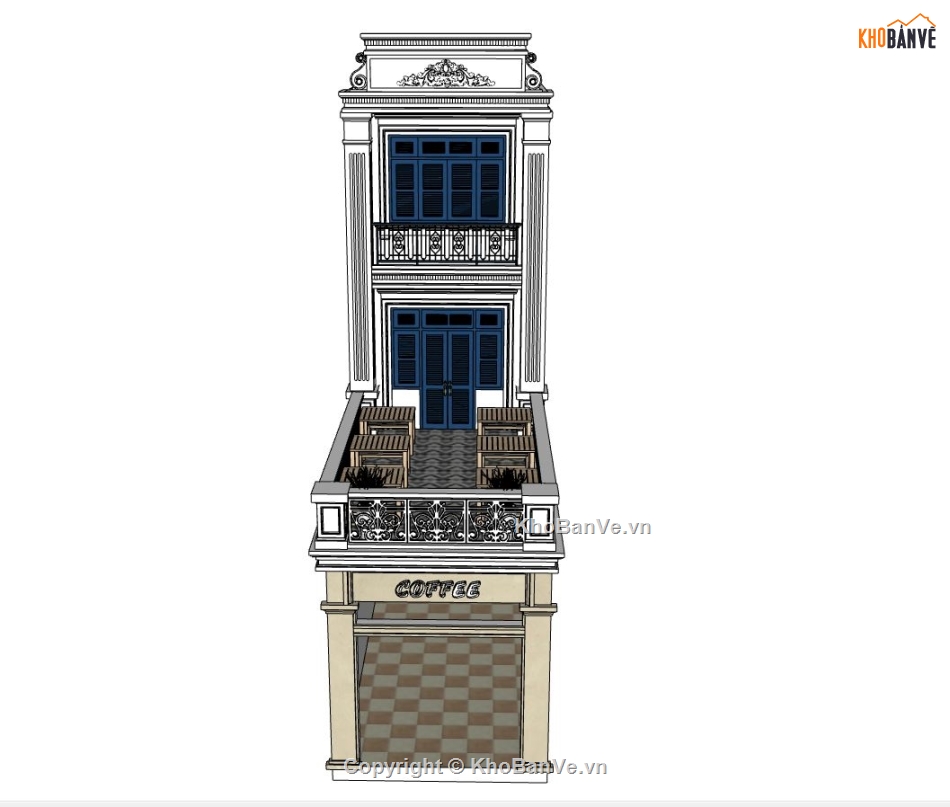 model nhà 3 tầng,nhà kết hợp quán cà phê,su quán coffee
