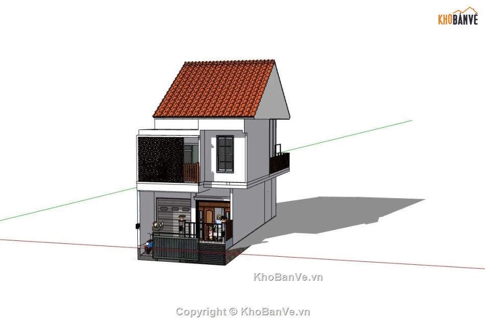 nhà phố 2 tầng,phối cảnh nhà phố,sketchup nhà phố 2 tầng,su nhà phố