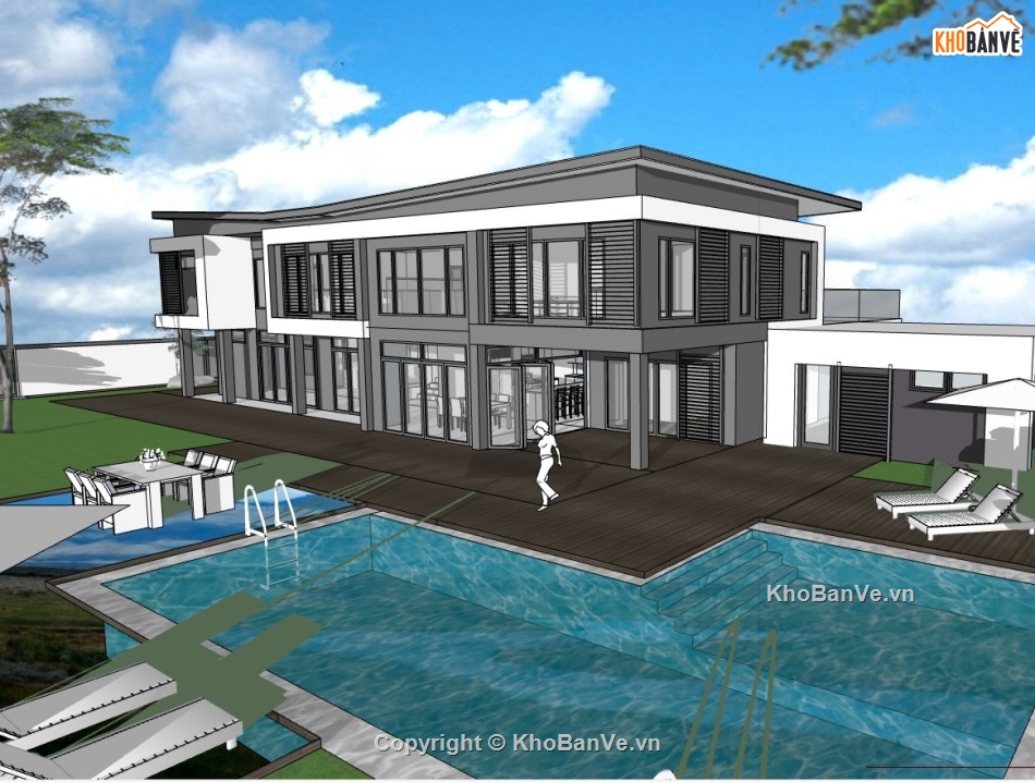 biệt thự 2 tầng,sketchup biệt thự,Model sketchup biệt thự,mẫu biệt thự 2 tầng