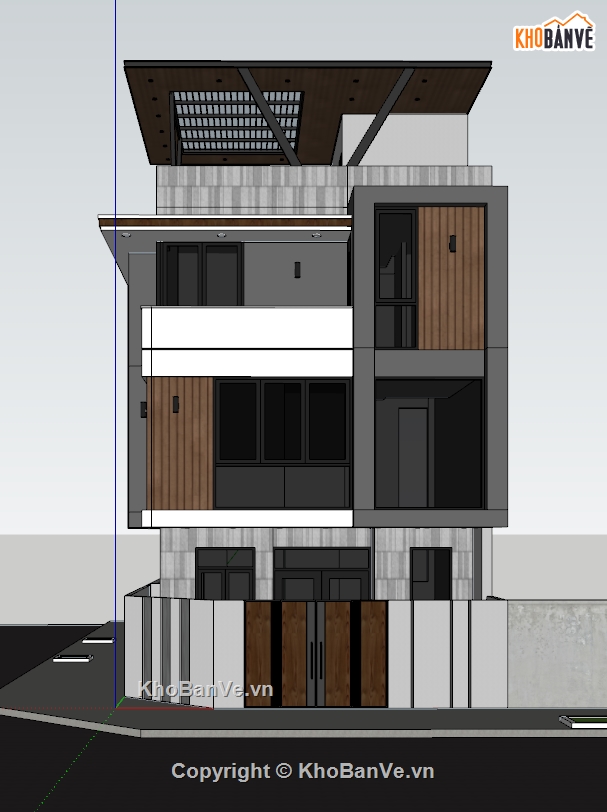 nhà phố sketchup,Model sketchup nhà phố,nhà phố 2 mặt tiền,file sketchup